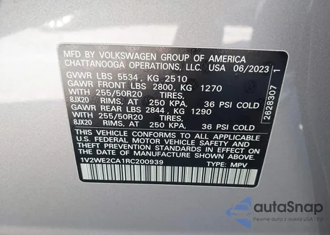 2024 Volkswagen Atlas Cross Sport 2.0T Se W/Technology из США, поврежденный, VIN 1V2WE2CA1RC200939